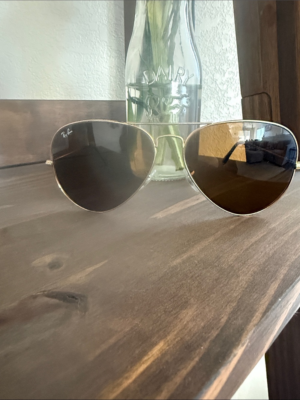 Ray-Ban Gold Frame Sunglasses with Brown Lenses